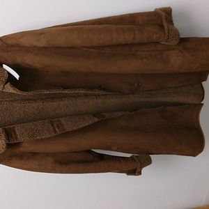 Lands End Sherpa Lined Faux Suede Overcoat Large 172290 V#2494